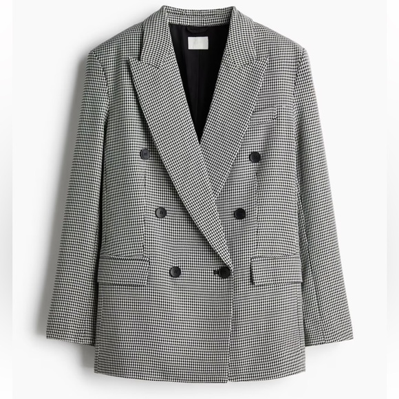 H&M Black and White Houndstooth Oversized Double Breasted Blazer sz M - Picture 7 of 8